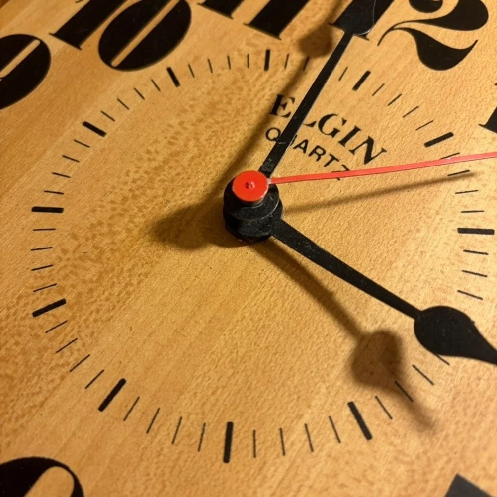Elgin Quartz Wall Clock 8in Wood Square Vintage MCM Style Analog Home Decor